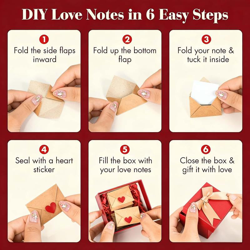 DIY Love Notes Box - Mini Blank Cards & Envelopes for Him Her - Cute Valentine’S Day Anniversary Gift for Boyfriend Valentine'S Day
